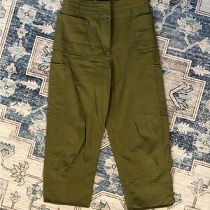 Massimo Dutti Olive Green barrel leg cargo pants